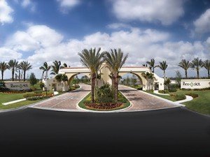 Palm lined entrance at Minto PortoSol in Royal Palm Beach, Florida